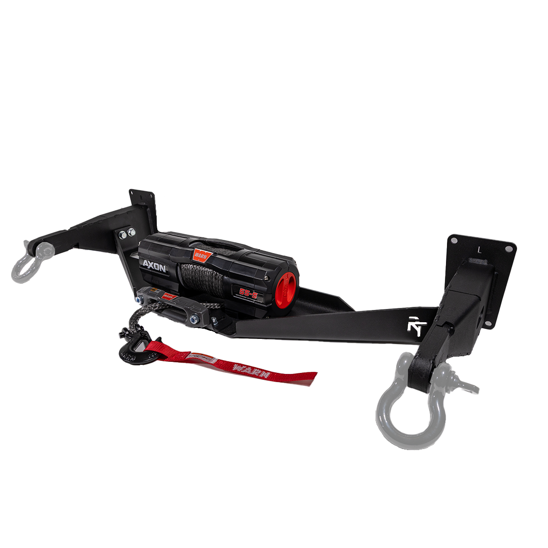 A black hidden winch mount recovery bumper system designed for  Subaru vehicles with Warn Axon-55-S Winch.