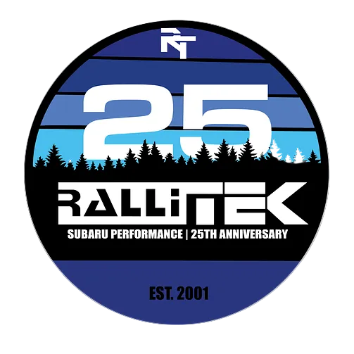 Rallitek Subaru Performance 25th Anniversary logo with blue and black design