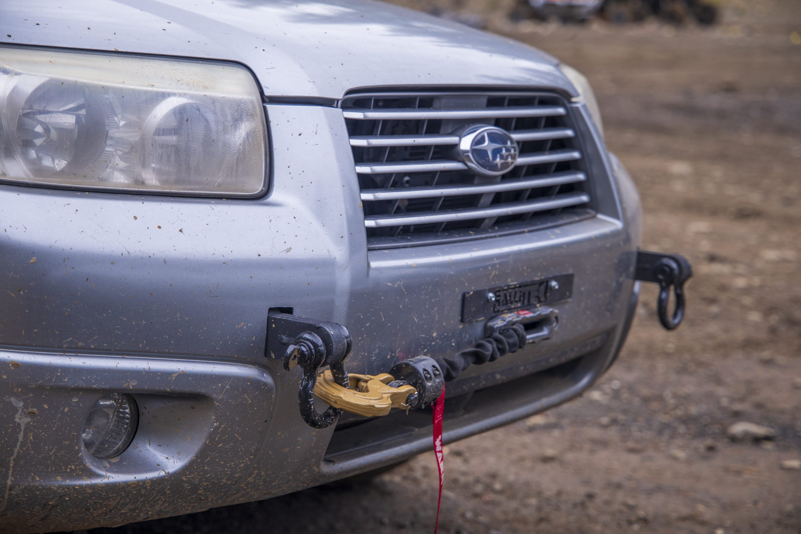 Close Up of RalliTEK Hidden Winch Mount Bumper installed onto a SG 2007 Subaru Forester XT