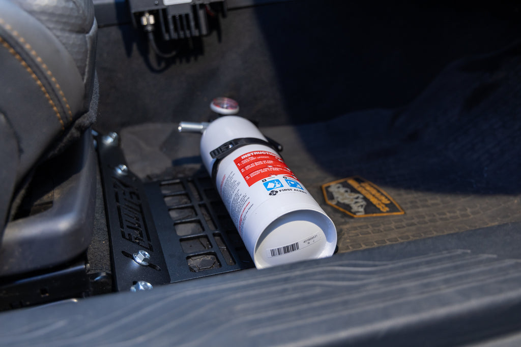 Fire extinguisher installed on Rallitek seat bracket fire extinguisher mount installed on 2022 Outback wilderness 