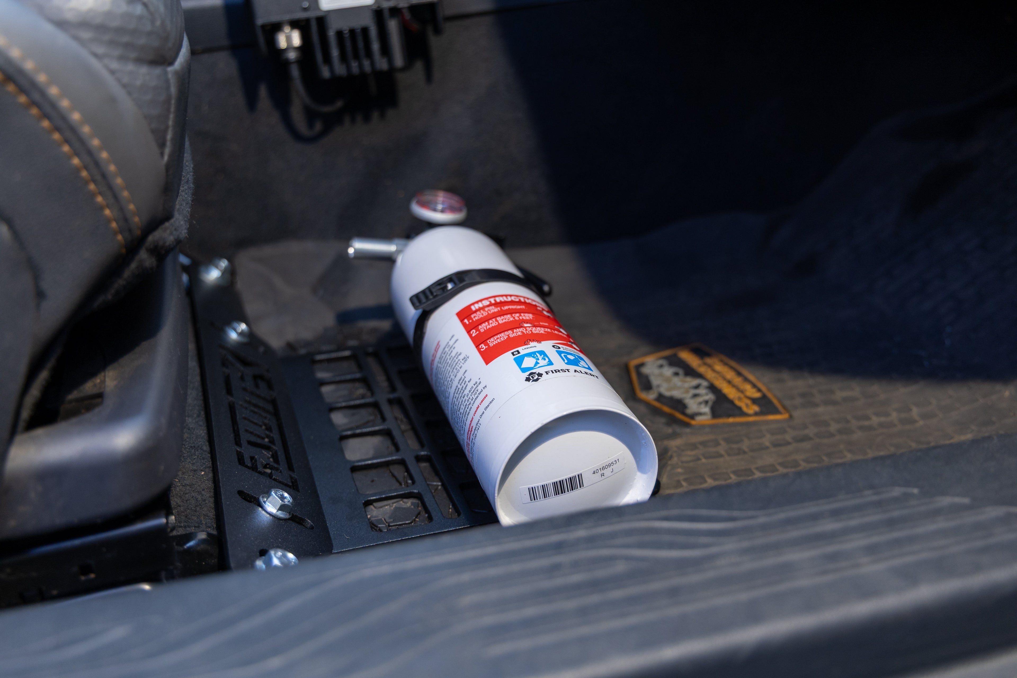 Fire extinguisher installed on Rallitek seat bracket fire extinguisher mount installed on 2022 Outback wilderness 