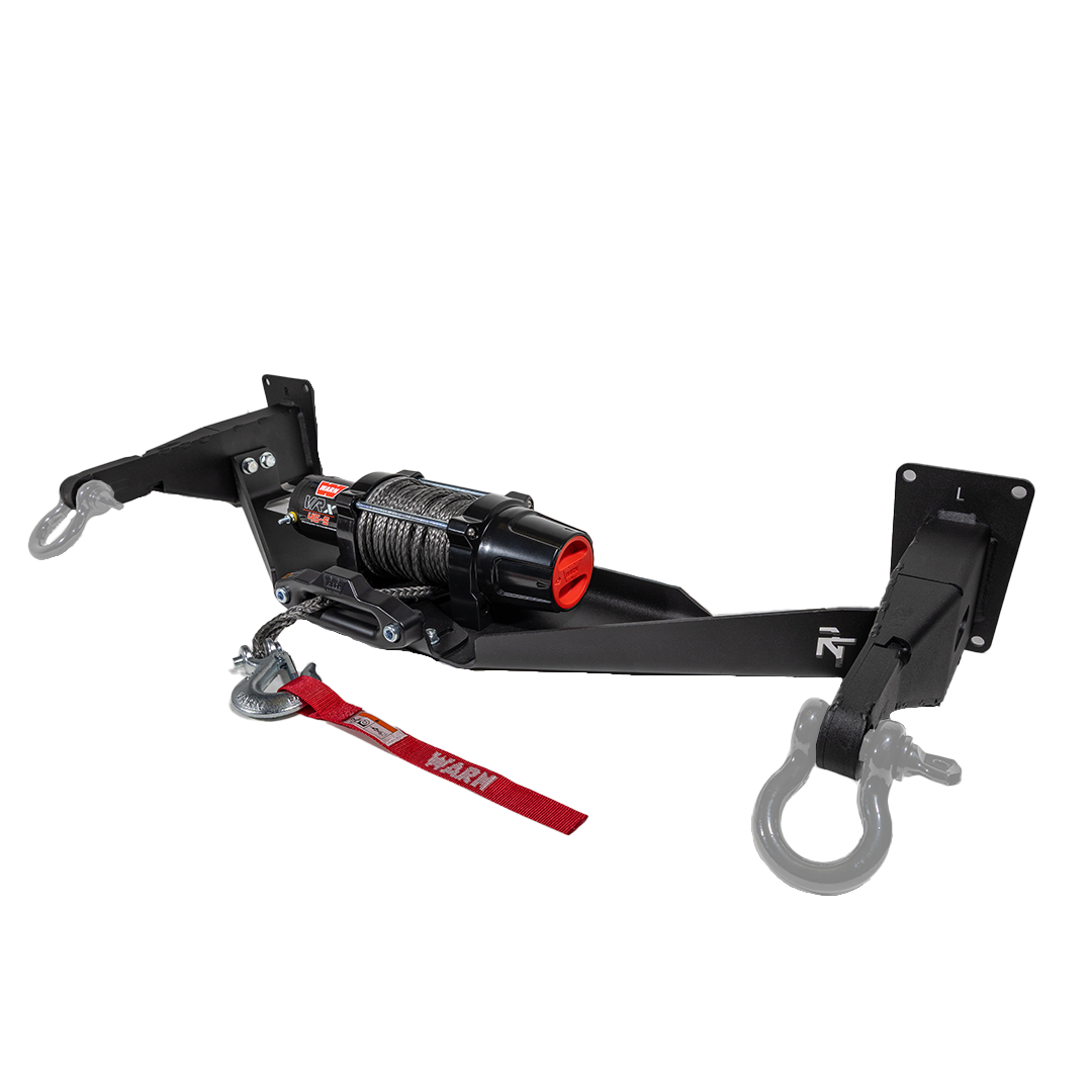 A black hidden winch mount recovery bumper system designed for Subaru vehicles with a Warn VRX 45-S Winch.
